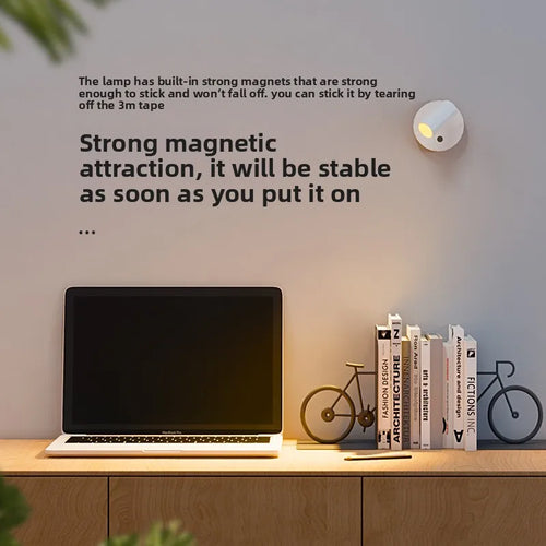 Indoor Magnetic Rechargeable Mini LED Spotlight Rotatable Touch Control USB Charging  Port Wall Lamp for Bedroom Plants Lighting