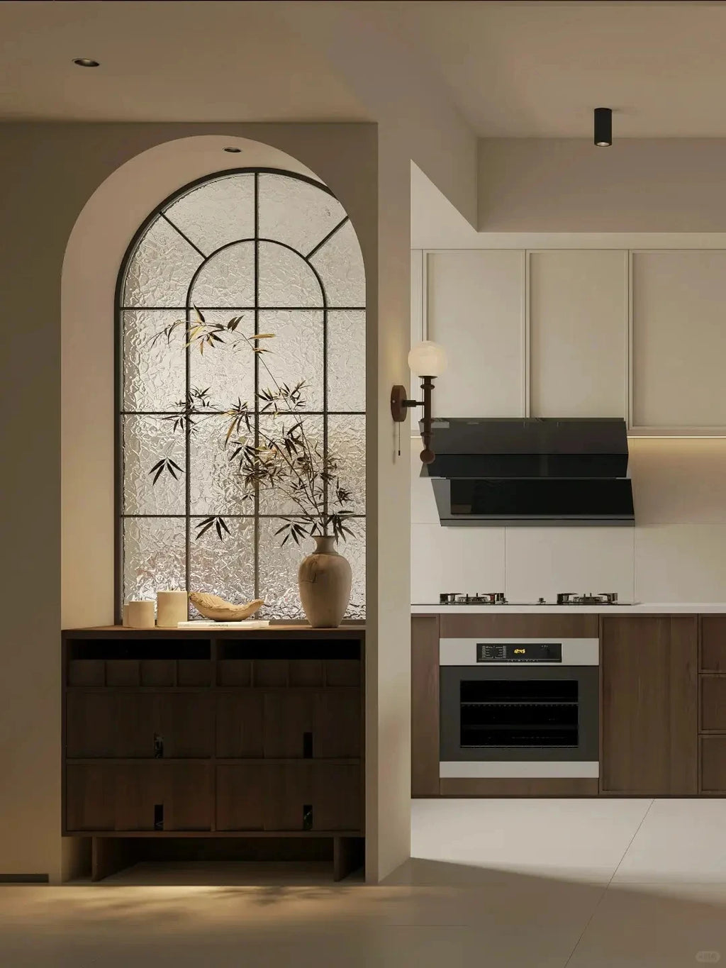VermonHouzz Large Capacity Kitchen Cabinet Custom Light Tone Lighted Glass Door Embedded Storage Rack for Restaurant Kitchen