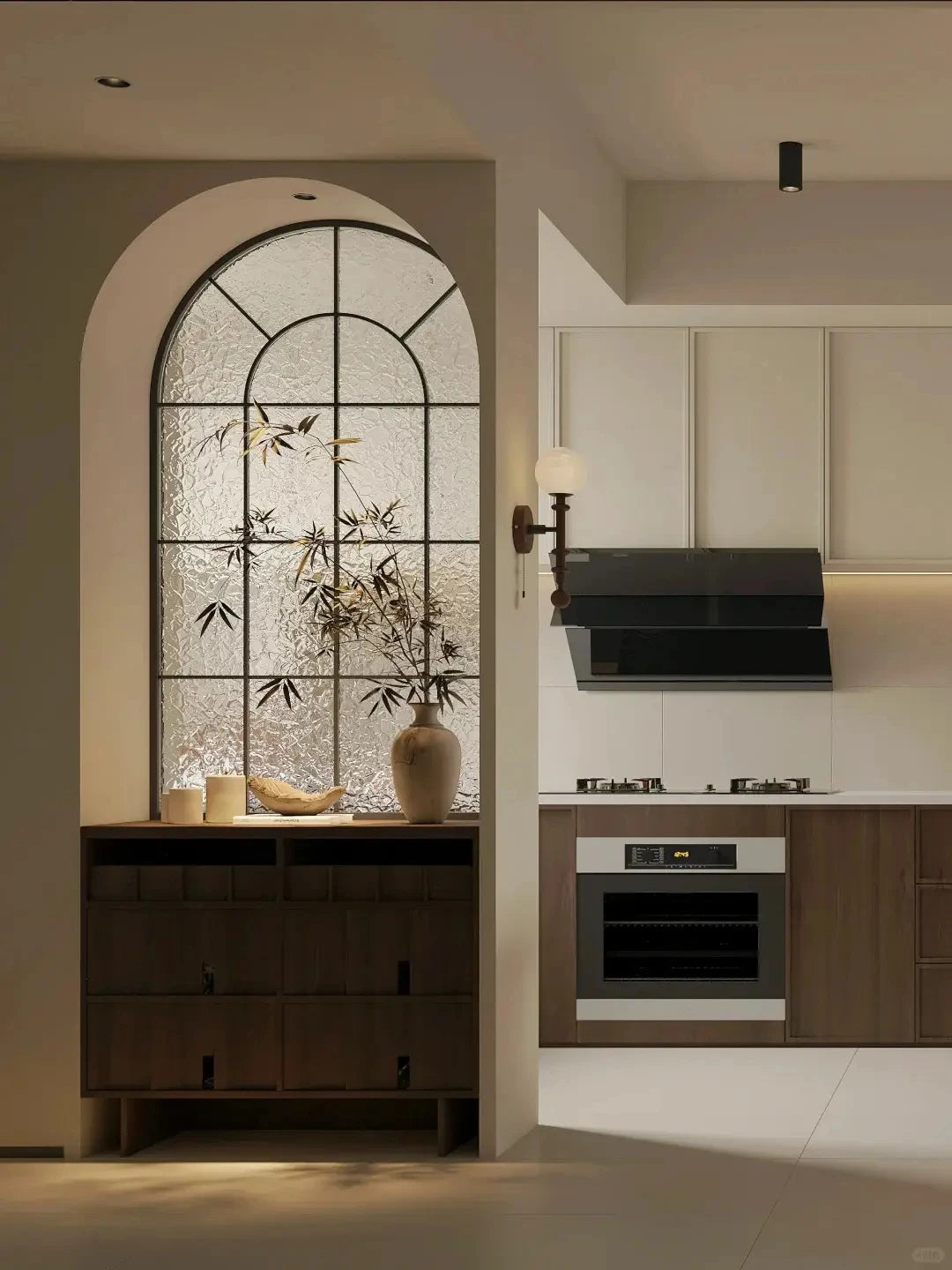 VermonHouzz Large Capacity Kitchen Cabinet Custom Light Tone Lighted Glass Door Embedded Storage Rack for Restaurant Kitchen