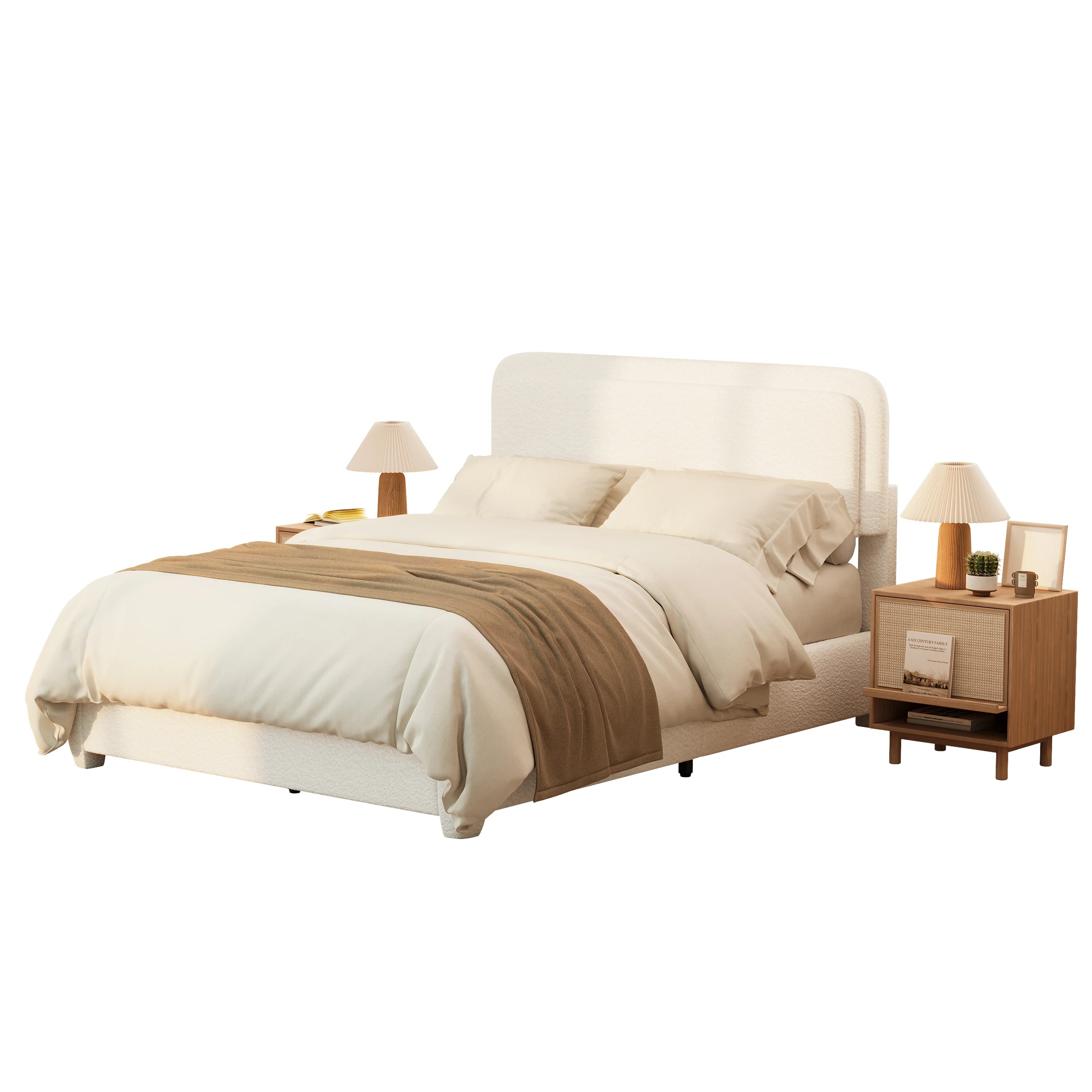 Queen Bed Frame with Adjustable Height Headboard, Modern Platform Bed with Curved Cloud Headboard