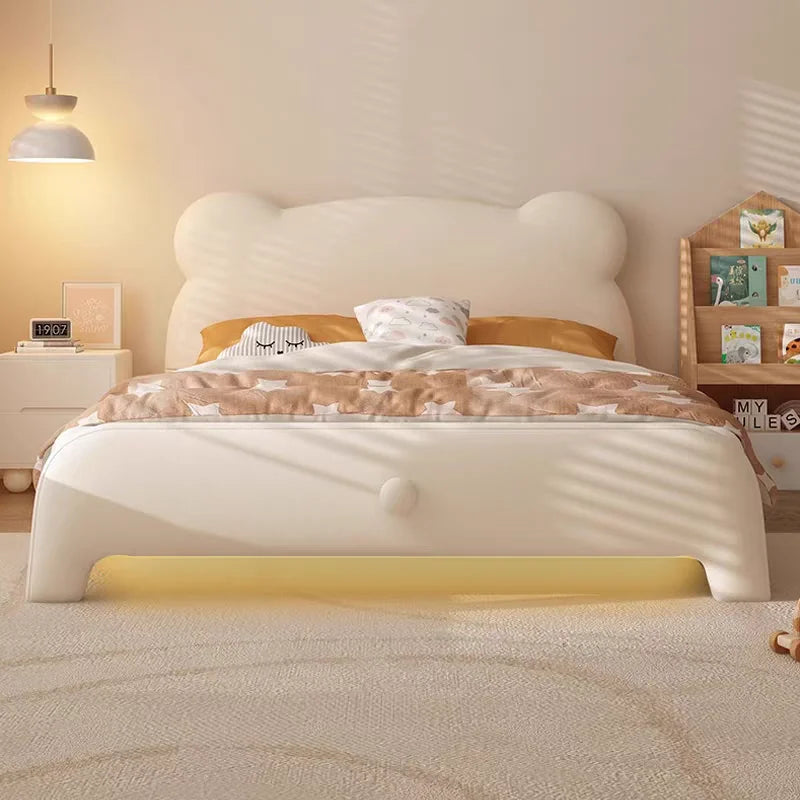 Creative Modern Bear Cute Children's Bed with Plastic Frame and PU Leather Upholstery Durable Storage Design for Kids