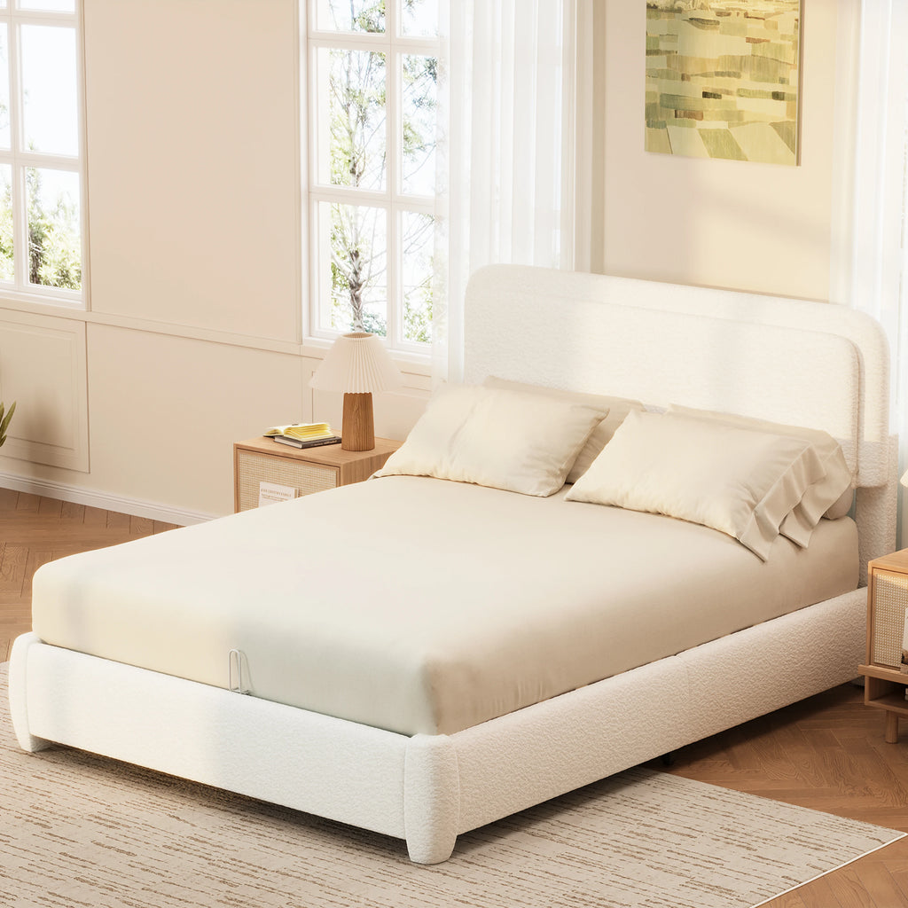 Queen Bed Frame with Adjustable Height Headboard, Modern Platform Bed with Curved Cloud Headboard