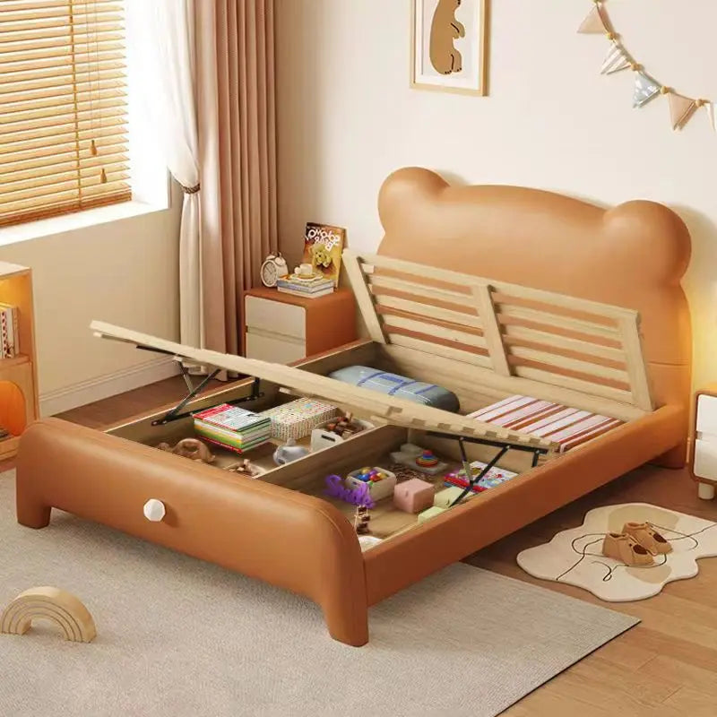 Creative Modern Bear Cute Children's Bed with Plastic Frame and PU Leather Upholstery Durable Storage Design for Kids