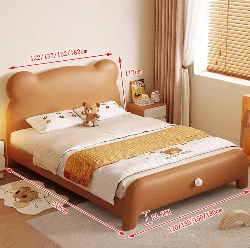Creative Modern Bear Cute Children's Bed with Plastic Frame and PU Leather Upholstery Durable Storage Design for Kids