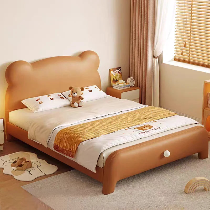Creative Modern Bear Cute Children's Bed with Plastic Frame and PU Leather Upholstery Durable Storage Design for Kids