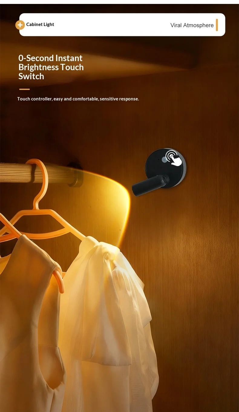 Wall Light LED light magnetic Spotlight Wireless USB Rechargeable No Punch Reading Light With Touch Switch Dimmable Bedside Lamp