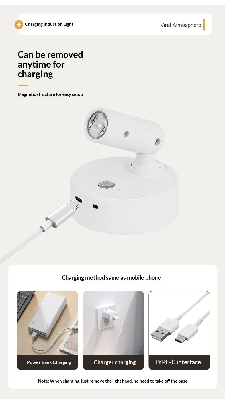Wall Light LED light magnetic Spotlight Wireless USB Rechargeable No Punch Reading Light With Touch Switch Dimmable Bedside Lamp
