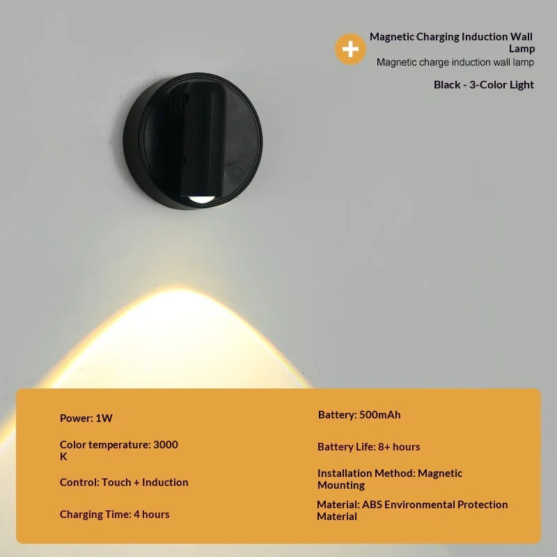 USB Rechargeable Wall Light LED light magnetic Spotlight Wireless No Punch Reading Light With Touch Switch Dimmable Bedside Lamp