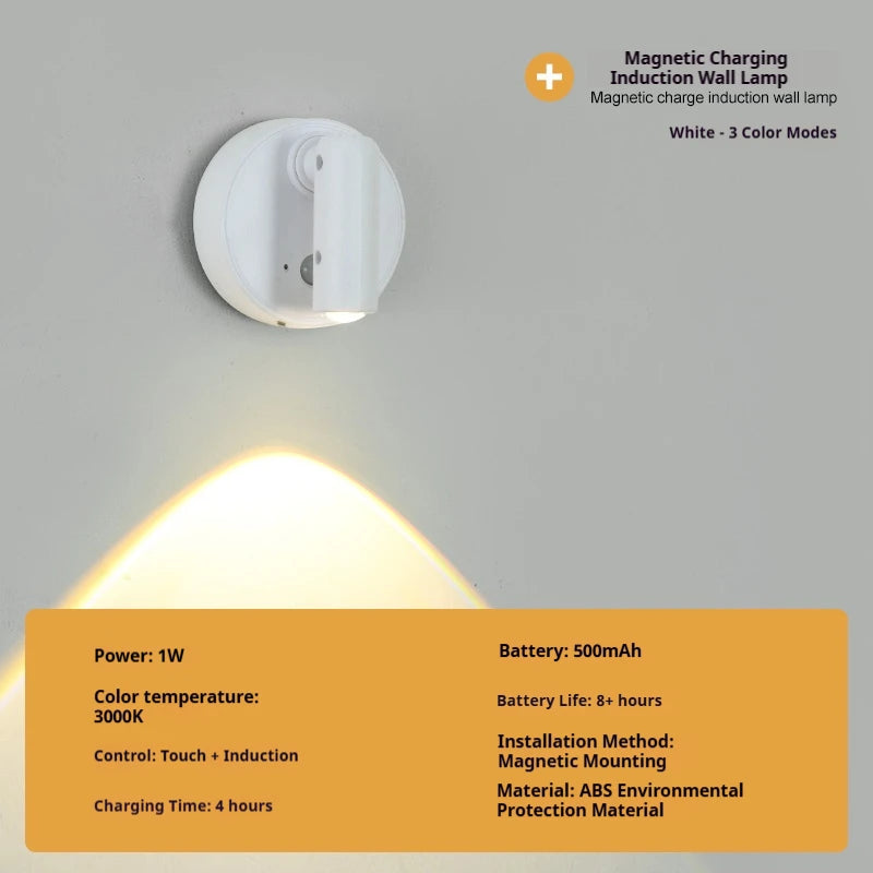 Magnetic Base USB Rechargeable LED Cordless Wall Light Touch Switch Dimmable Bedside Lamp For Reading  Atmosphere Light