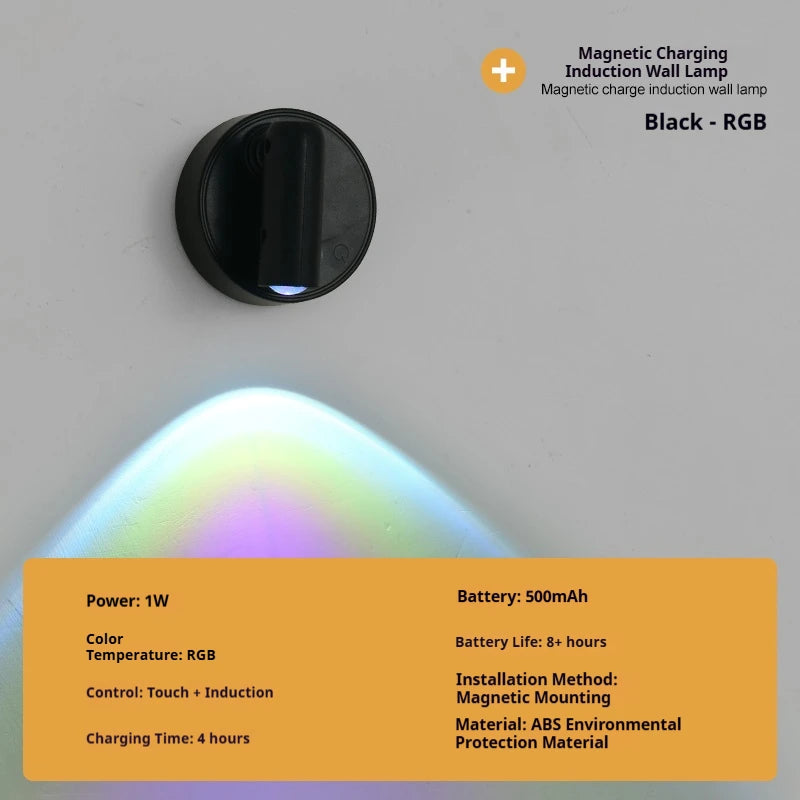 Magnetic Base USB Rechargeable LED Cordless Wall Light Touch Switch Dimmable Bedside Lamp For Reading  Atmosphere Light