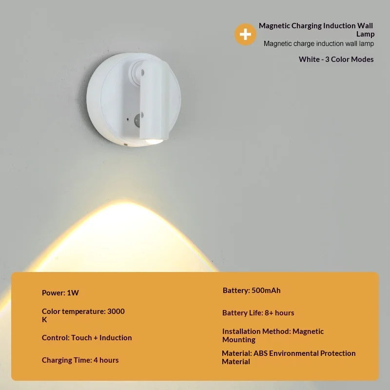 USB Rechargeable Wall Light LED light magnetic Spotlight Wireless No Punch Reading Light With Touch Switch Dimmable Bedside Lamp