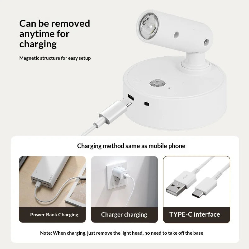 LED light magnetic USB Rechargeable Wall Light Spotlight Motion Sensor Led Reading Light With Touch Switch Dimmable Bedside Lamp