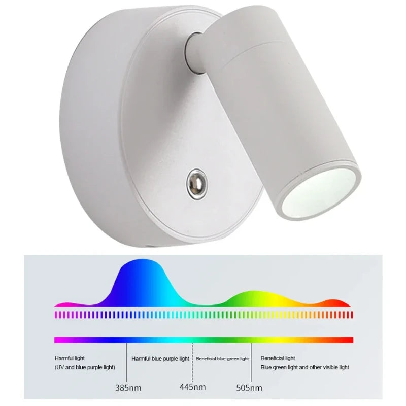 Mini Rechargeable Wall Light Black White Simple Three Color Adjustable Bedroom Bathroom Doorway LED Wireless Magnetic Spotlight
