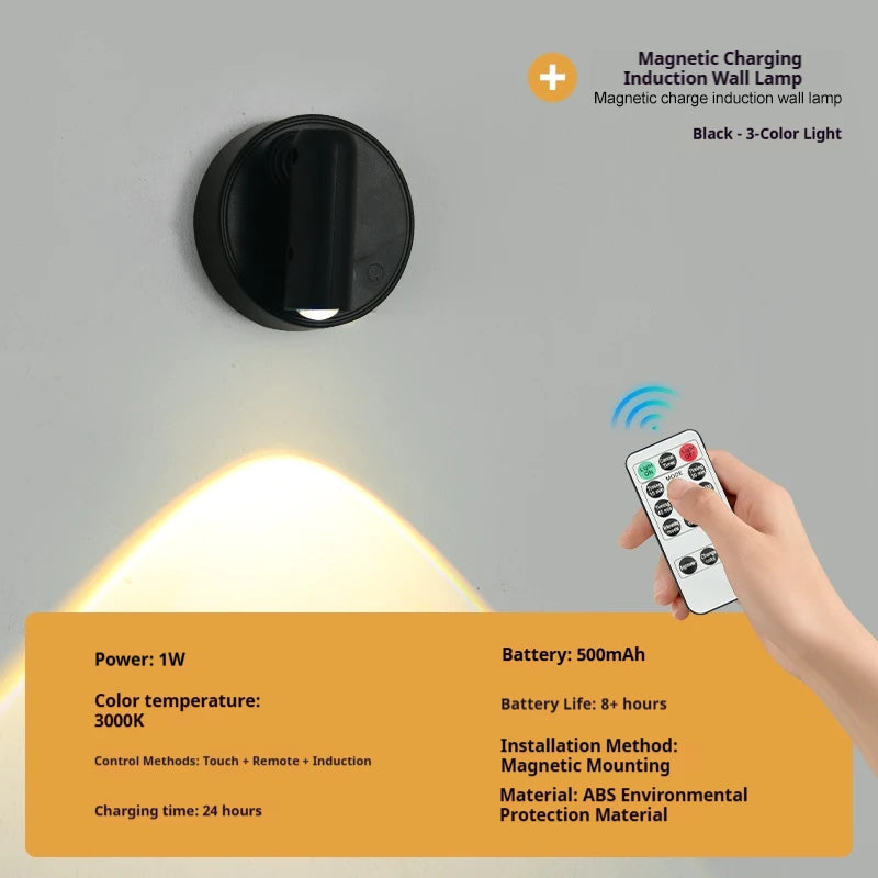 Magnetic Base USB Rechargeable LED Cordless Wall Light Touch Switch Dimmable Bedside Lamp For Reading  Atmosphere Light