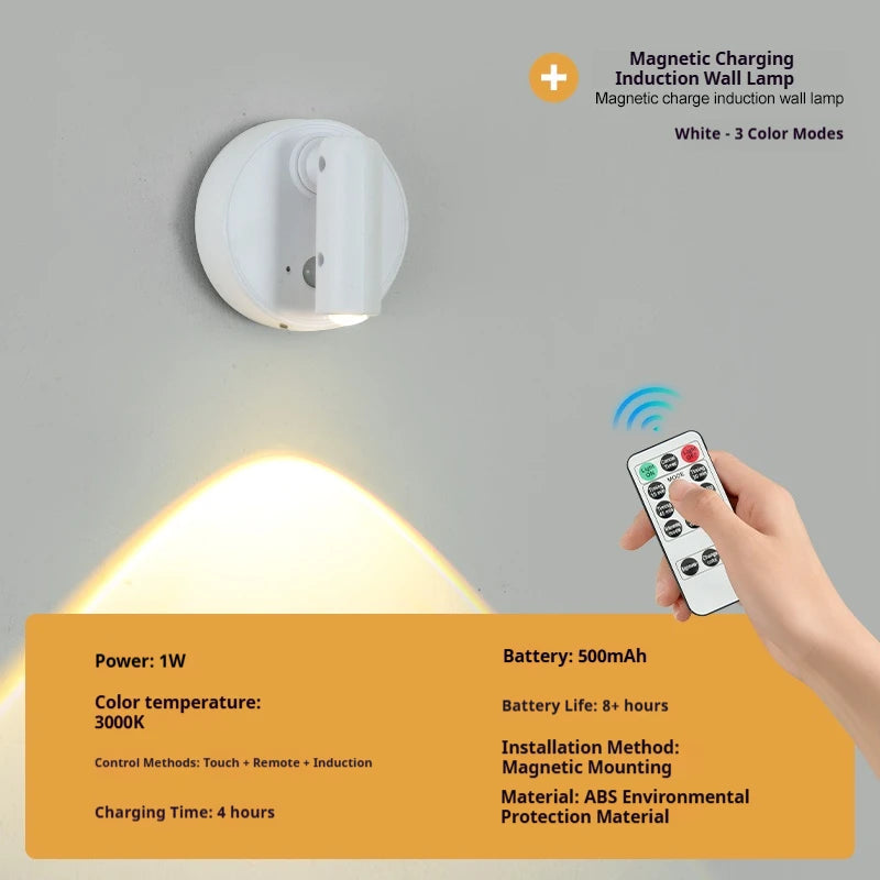 Magnetic Base USB Rechargeable LED Cordless Wall Light Touch Switch Dimmable Bedside Lamp For Reading  Atmosphere Light