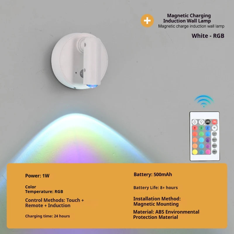 Magnetic Base USB Rechargeable LED Cordless Wall Light Touch Switch Dimmable Bedside Lamp For Reading  Atmosphere Light