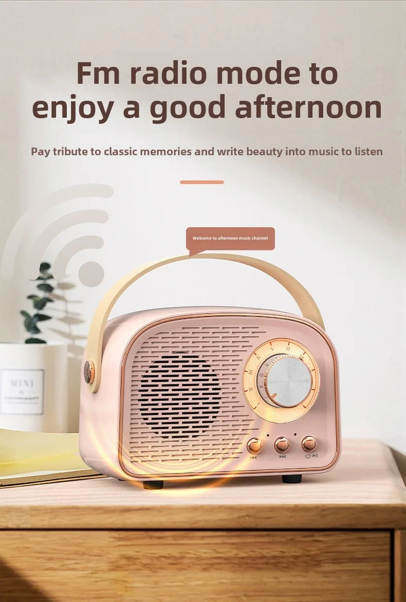 Retro Bluetooth-compatible Speaker Cute Mini Speaker with FM Radio Wireless Speaker with TWS Music Player Hifi Stereo TF USB