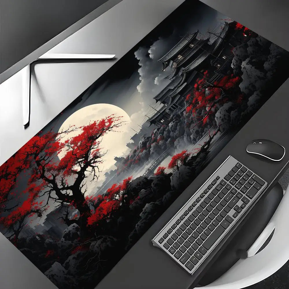 Red and Black Art Landscapes Large Mouse Pad Anti-Slip Durable Desk Mat Offices Accessories Keyboard Mouse Mat Tapis De Bureau