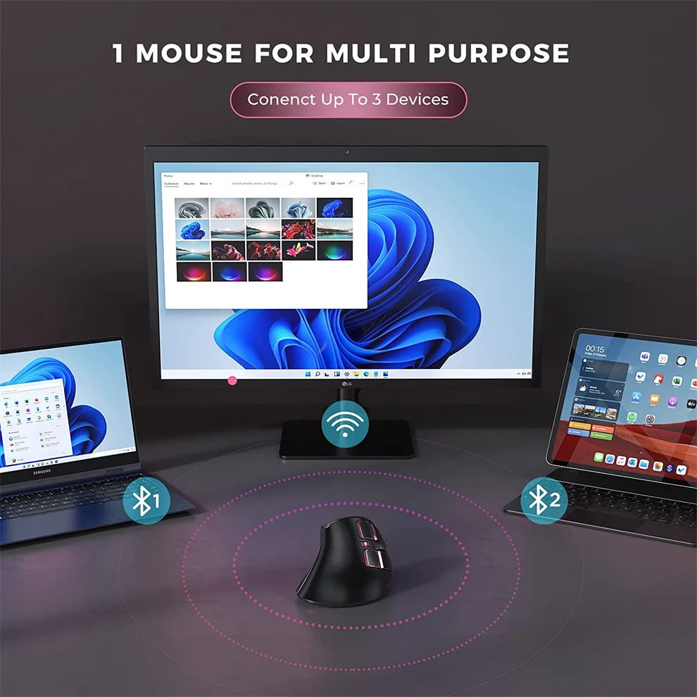 JOMAA 2.4G Wireless Mouse Rechargeable Bluetooth Mouse Ergonomic Vertical Mouse for Mac Windows Laptop Tablet Gaming Mause