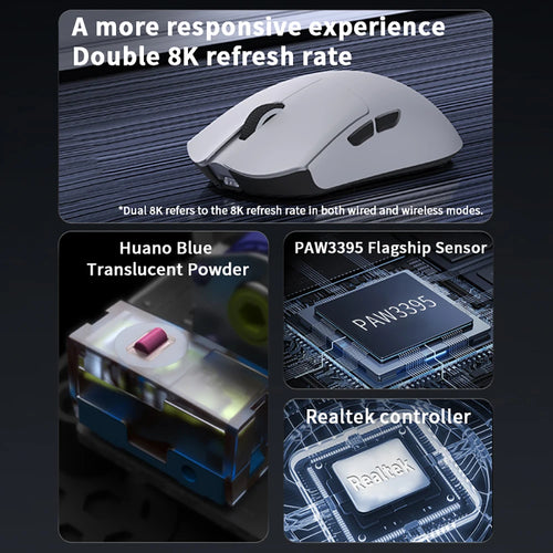 Darmoshark M3 V2 Gaming Mouse Double 8K Wireless Tri Mode 26KDPI PAW3395 Sensor Big Hand Game Macro Mouse For Computer Laptop PC