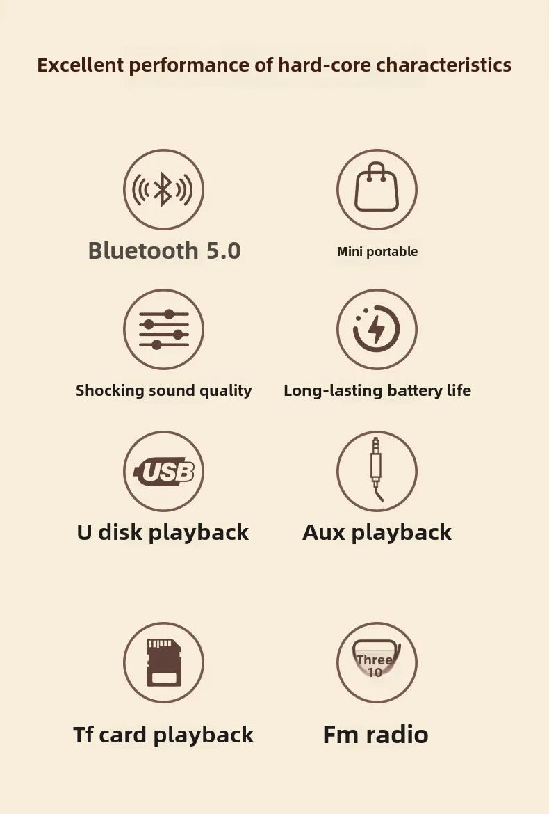 Retro Bluetooth-compatible Speaker Cute Mini Speaker with FM Radio Wireless Speaker with TWS Music Player Hifi Stereo TF USB