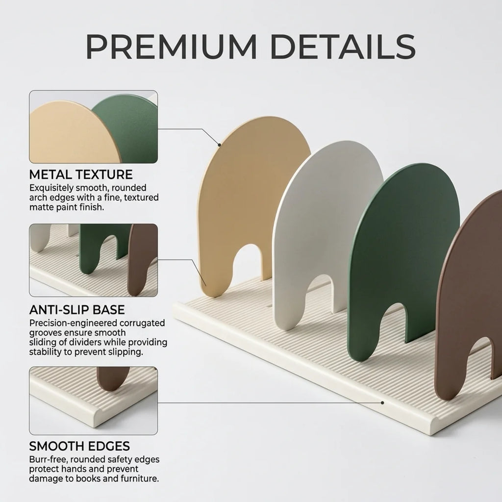Metal Desktop Bookend,Anti-Slip Base & Smooth Rounded Edges,Matte Paint Finish,Sturdy Book Stopper for Home Office,Modern Design