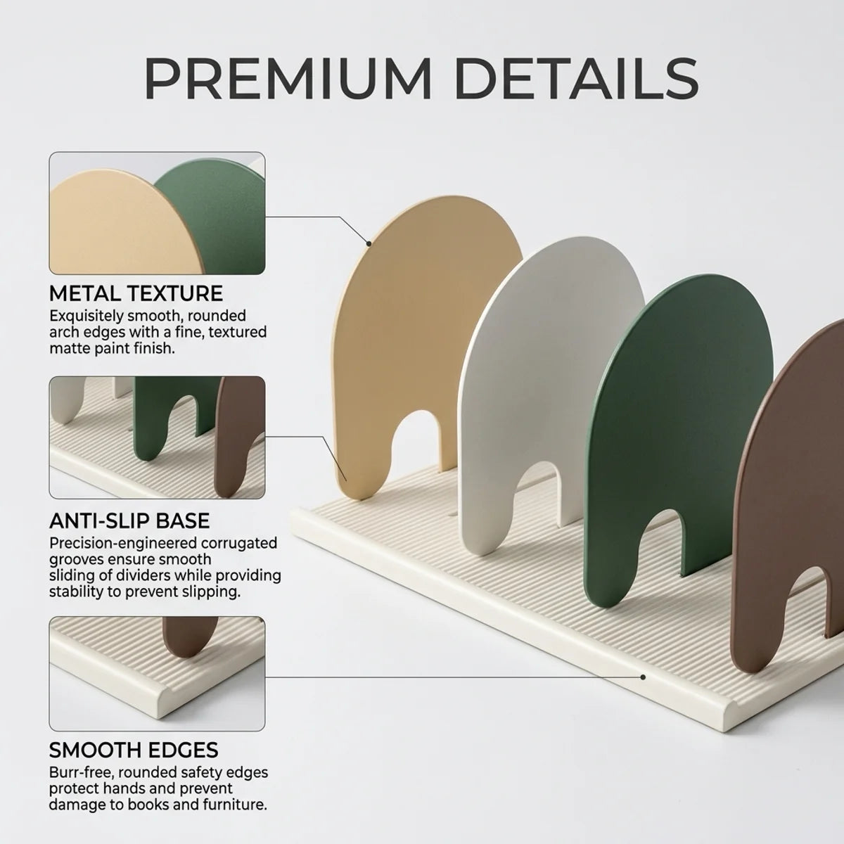 Metal Desktop Bookend,Anti-Slip Base & Smooth Rounded Edges,Matte Paint Finish,Sturdy Book Stopper for Home Office,Modern Design