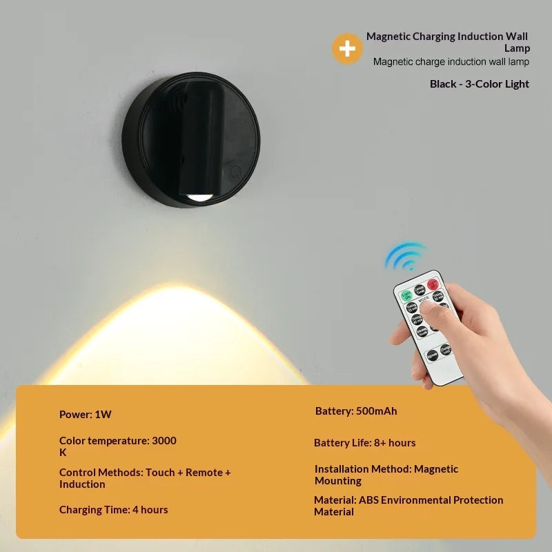 USB Rechargeable Wall Light LED light magnetic Spotlight Wireless No Punch Reading Light With Touch Switch Dimmable Bedside Lamp