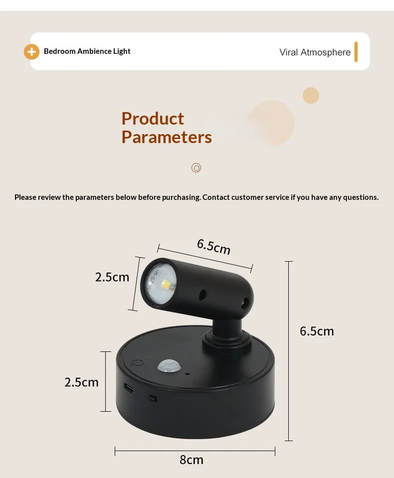 Wall Light LED light magnetic Spotlight Wireless USB Rechargeable No Punch Reading Light With Touch Switch Dimmable Bedside Lamp