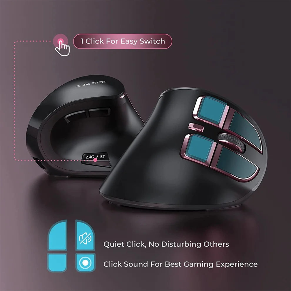 JOMAA 2.4G Wireless Mouse Rechargeable Bluetooth Mouse Ergonomic Vertical Mouse for Mac Windows Laptop Tablet Gaming Mause