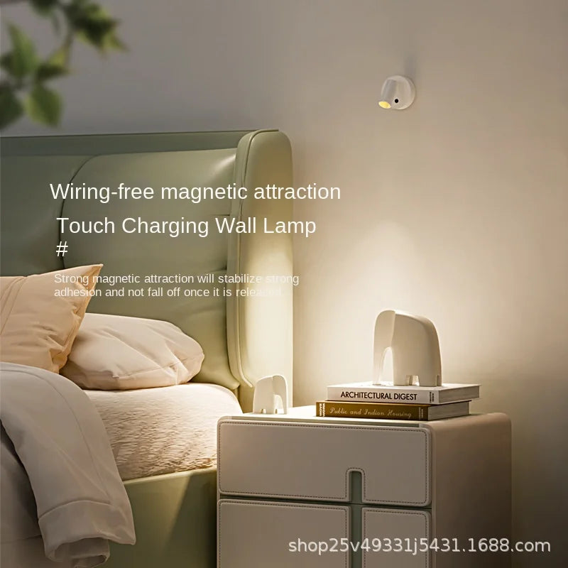 Mini Rechargeable Wall Light Black White Simple Three Color Adjustable Bedroom Bathroom Doorway LED Wireless Magnetic Spotlight