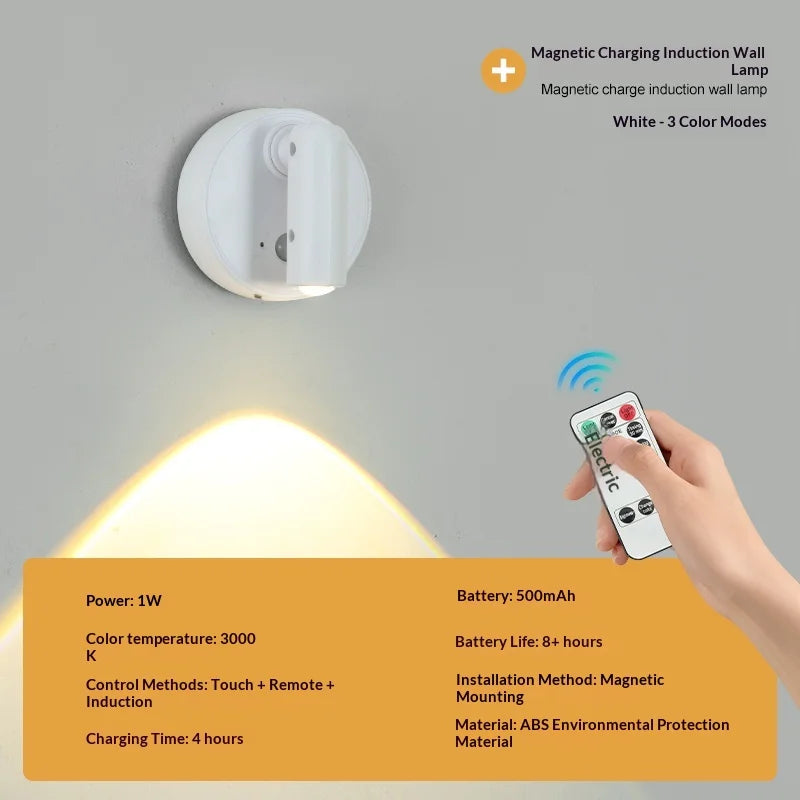 Wall Light LED light magnetic Spotlight Wireless USB Rechargeable No Punch Reading Light With Touch Switch Dimmable Bedside Lamp