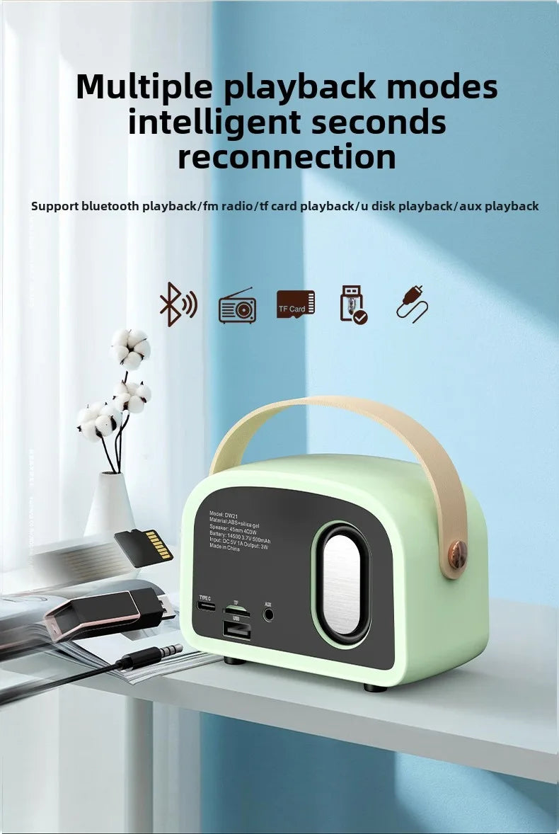 Retro Bluetooth-compatible Speaker Cute Mini Speaker with FM Radio Wireless Speaker with TWS Music Player Hifi Stereo TF USB
